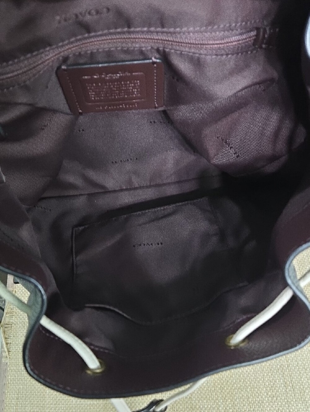 Coach Gray and Cream Leather Drawstring Backpack with Snakeskin Trim - Picture 12 of 14